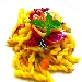 - Arcobaleno  - - Fusilli allo zafferano con radicchio, seppioline croccanti, guanciale e granella di pistacchio. 