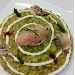 Risotto carnaroli, asparagi, maionese di calamaro, crudo di gamberi rossi e tartufi di mare - -