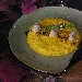 -Risotto allo zafferano con chenelle di baccal ed elisir di carrube - -