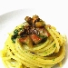 -SPAGHETTI AL PESTO DI RUCOLA, GUANCIALE E TARTUFO BIANCO  - -